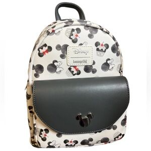 Disney Lounge fly back pack Mickey Minnie Mouse ears cupcake white grey *flawed